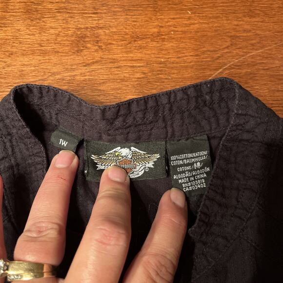 Harley-Davidson Black Embroidered Logo Stretch Button Up Shirt Women's 1W - Picture 3 of 5